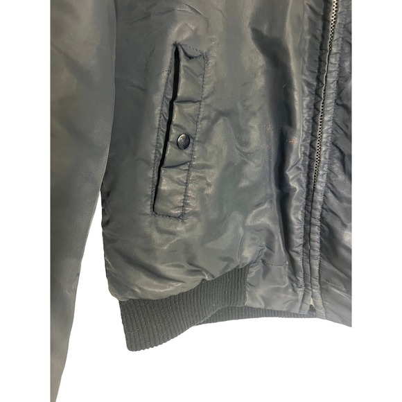 Vintage Sears Work Leisure Men's Navy Bomber Jacket Faux Fur Collar Aviator - Picture 4 of 16